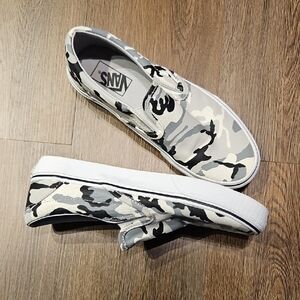 Vans Black and Gray Camouflage Slip-Ons, Sz 7.5